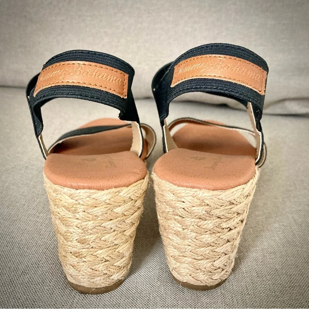 Tommy Bahama Black Espadrille Wedge Sandals | Size 7.5 Resort Chic EUC